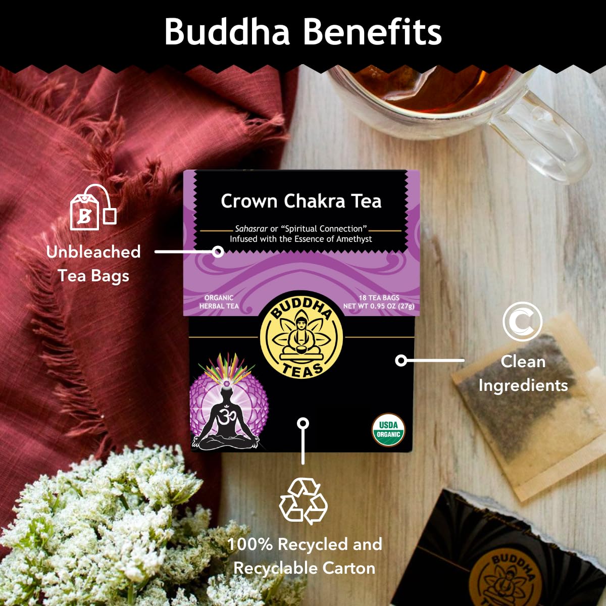 Buddha Teas Organic Crown Chakra Tea - Herbal Tea, Caffeine Free