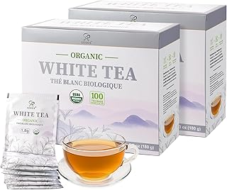 Soeos Organic White Tea, 100 Tea Bags, Pack of 2, Total 200 Teabags, Individually Wrapped Teabags, Low Caffeine, Subtle Floral Aroma & Smooth Taste, Quality Tea for Everyday Brewing, Perfect for Hot or Iced Tea Lovers, 6.3oz (180g) of Each