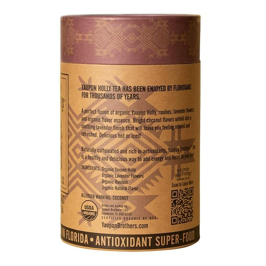 Lavender Coconut Yaupon Tea – Yaupon Brothers – Wild-Crafted, Naturally Caffeinated – Antioxidant-Rich – Florida Grown Superfood – 16 Natural Fiber Tea Bags