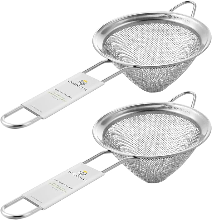 Homestia 2 Piece 3.3" Fine Mesh Strainer for Kitchen, 304 Stainless Steel Cocktail Sieve Sifters for Food, Liquid Strainer for Drinks, Tea, Coffee