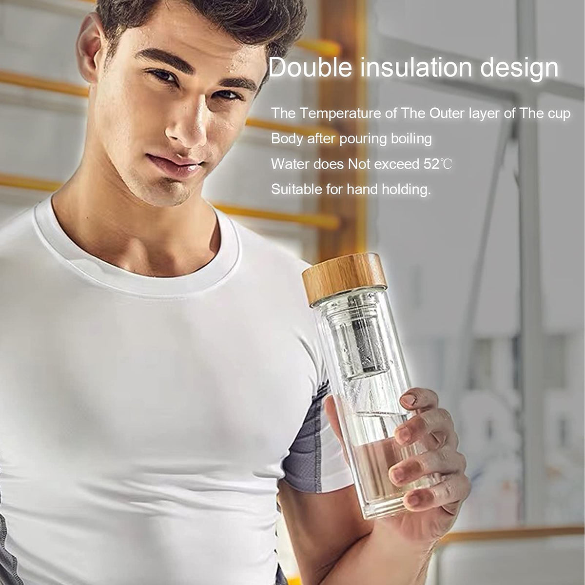 COMI Tea Infuser Bottle, Glass Tea Bottle with Infuser, 14 oz, Double Wall