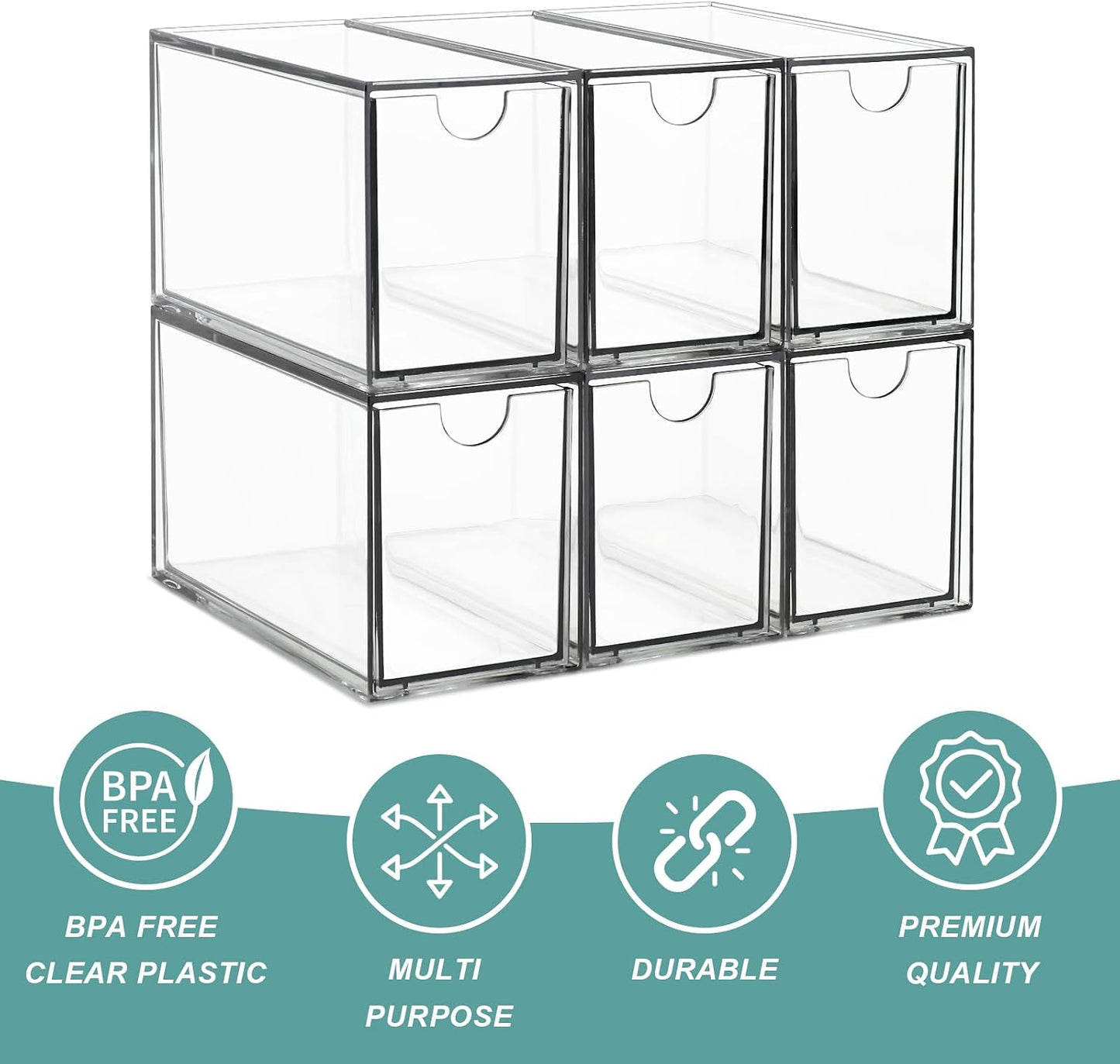 LANLISA Acrylic 6 Pack Tea Bag Organizer and Storage | Tea Bag Holder Organizer, Plastic Tea Drawer Container, For Cabinet