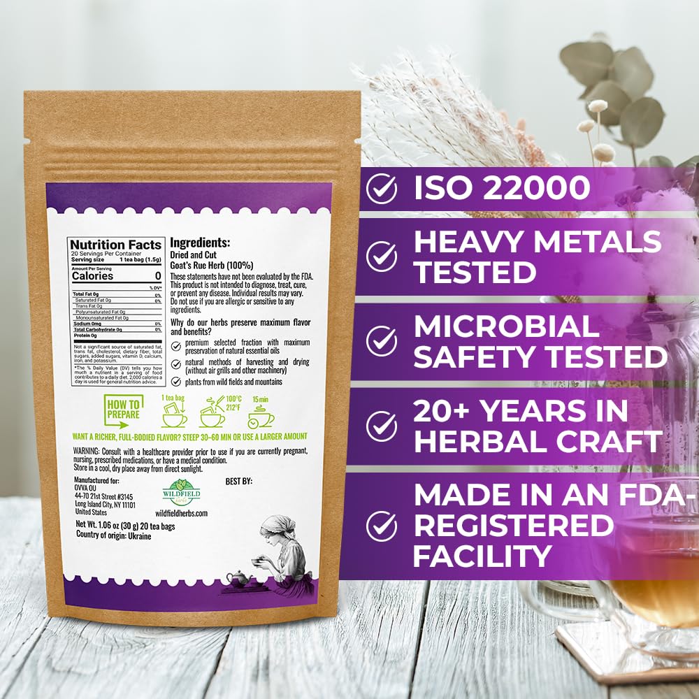 20 Bags Goat's Rue Tea Goats Rue Herb (Galega Officinalis L.) - 20 Count 1.5g Tea Bags French Lilac Ruda De Cabra