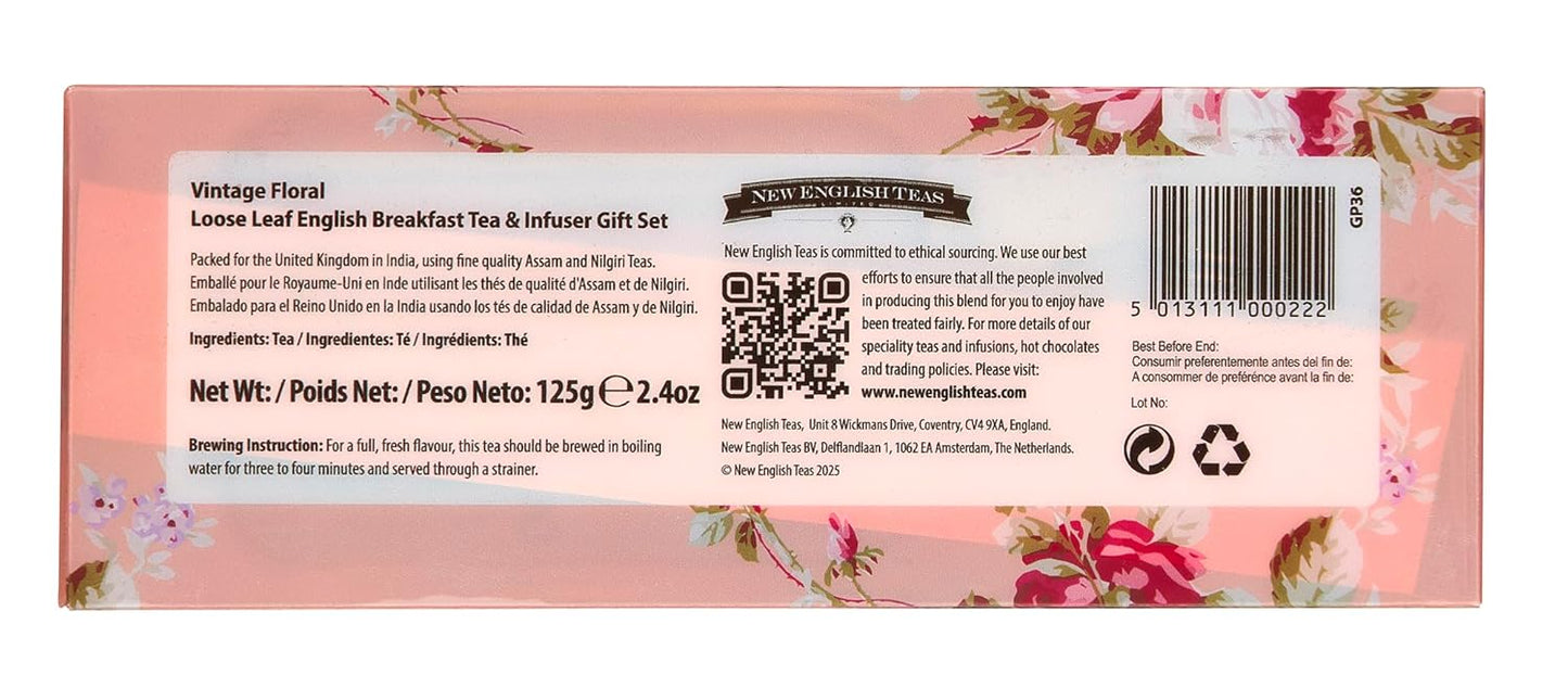 New English Teas English Breakfast Tea Infuser Gift Set, Loose Leaf Tea with Infuser, 4.4 Oz