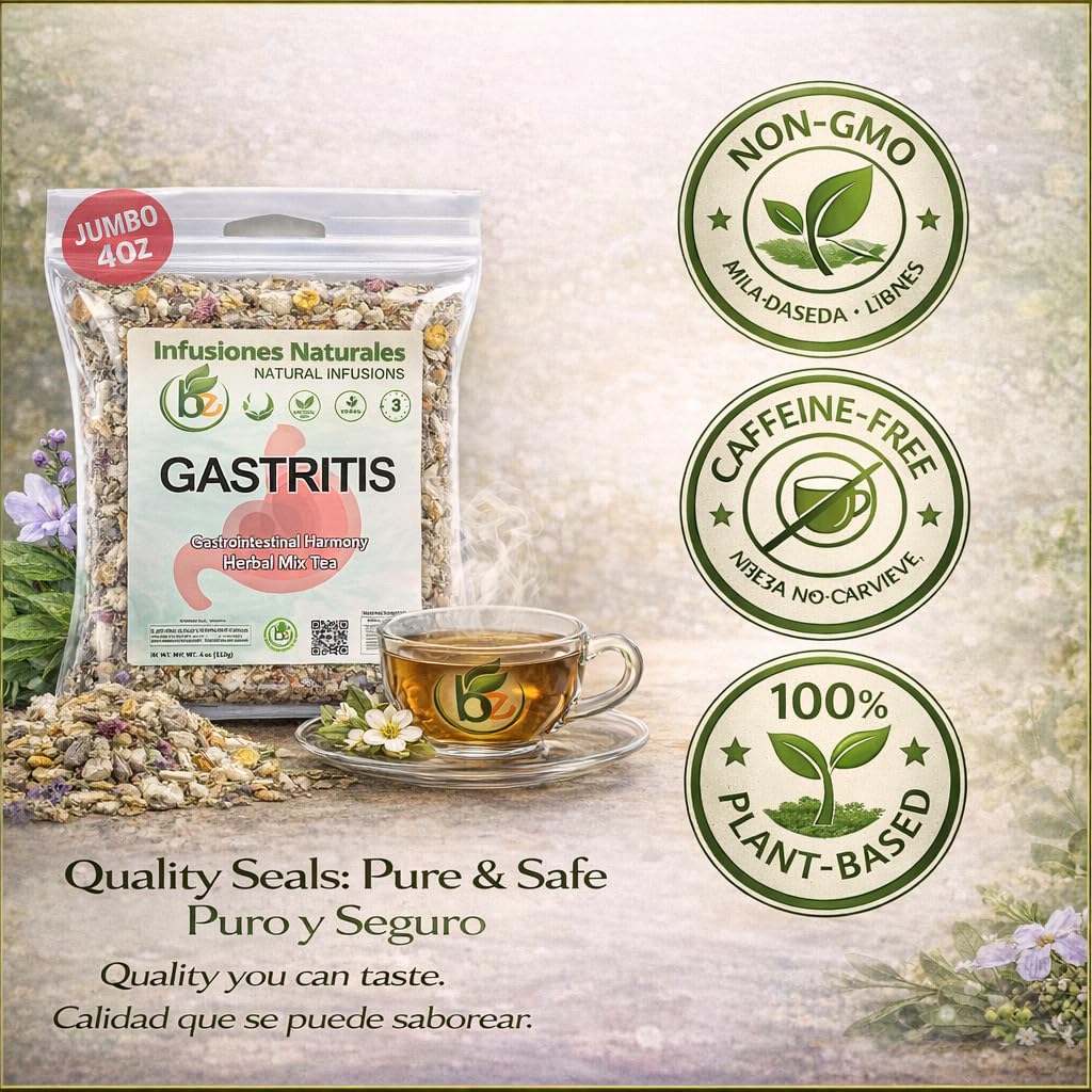 Gastritis-BYE Herbal Tea – 100% Natural Herbal Infusion – Compuesto de Hierbas Naturales – 4 oz – Herbal Mixture for Digestive Comfort – Té para Bienestar Estomacal – Non-GMO | No Cafeína