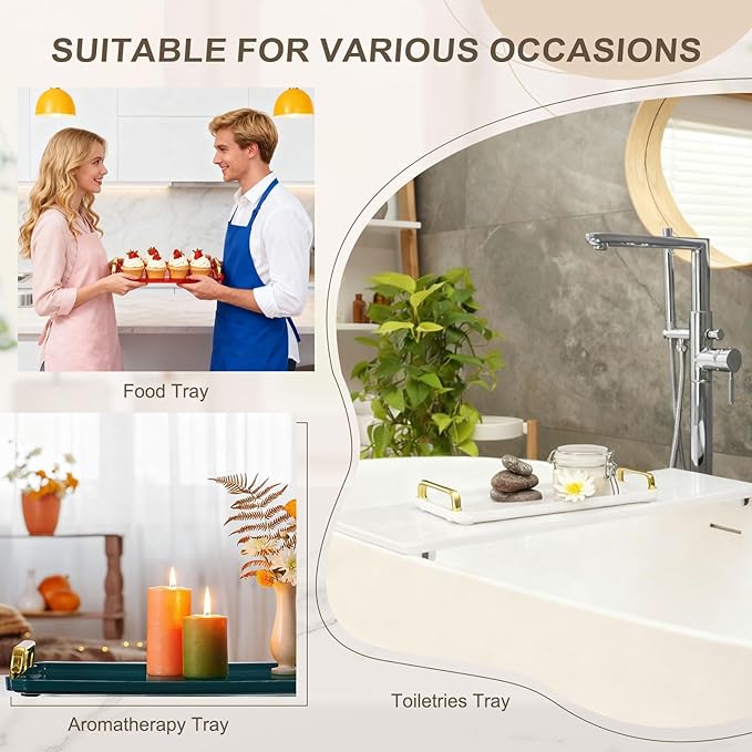 uxcell Plastic Serving Tray with Golden Handle, 12 x 8.6 Modern Rectangular Decorative Tray Acrylic Reusable Tea Platter for Countertop Bathroom Kitchen Home Restaurant, Grey