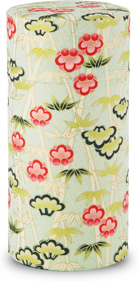 Tea caddy for loose leaf tea japanese washi paper 200g capacity (Bamboo and Plum,Green) tea caddies tea tin tea canister