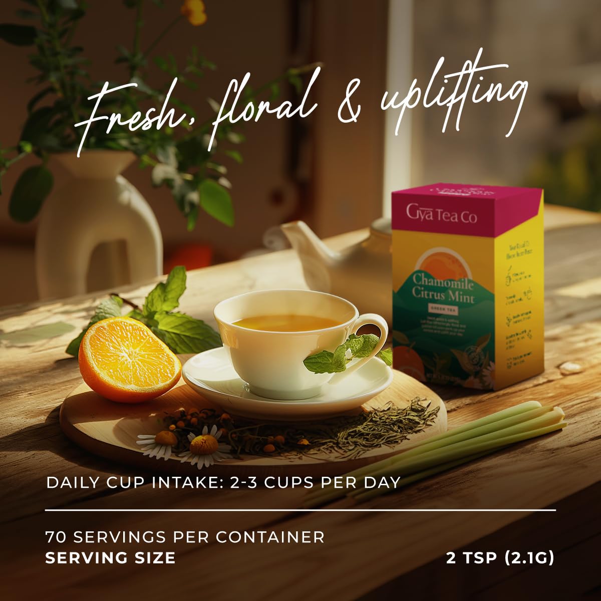 Gya Tea Co Chamomile Citrus Mint Loose Leaf Tea - 5.29 Oz 70 Cups - Rich in Peppermint, Lemongrass, Orange Peel for Rest & Throat Comfort - Refreshing, Delicious & Robust Flavor
