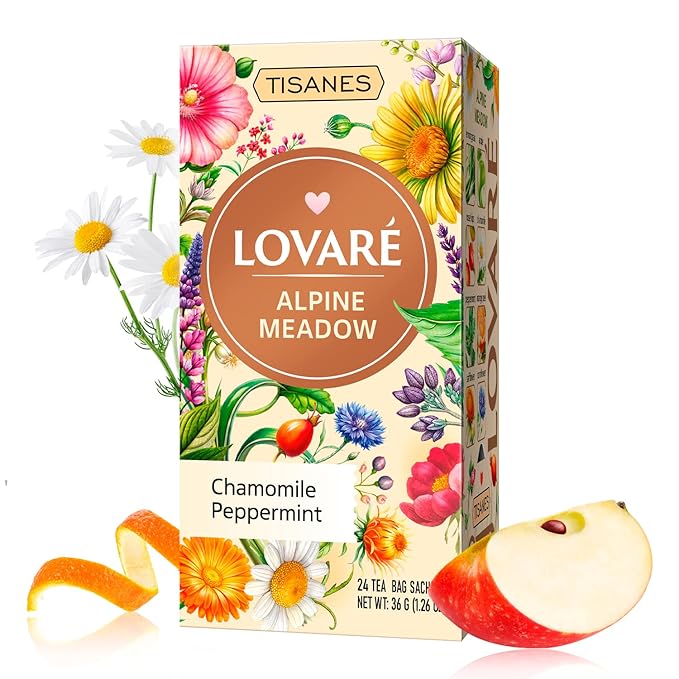 Lovare Alpine Meadow Herbal Tea – Flavorful Blend with Fruits & Flowers, chamomile, peppermint – Caffeine-Free, Fragrant & Refreshing