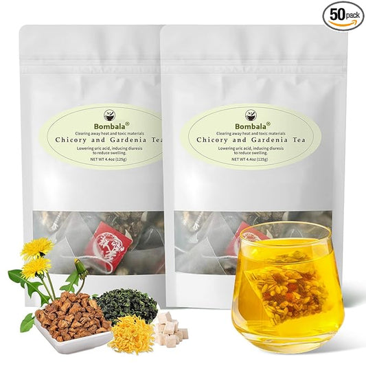2Bags Chicory And Gardenia Tea Bags Kidney and Liver Tea chicory root Chinese tea With Tuckaho Gardenia Chicory Cassia Seed Mulberry Leaf Dandelion Burdock root Barley (2) Pack/50Bags)