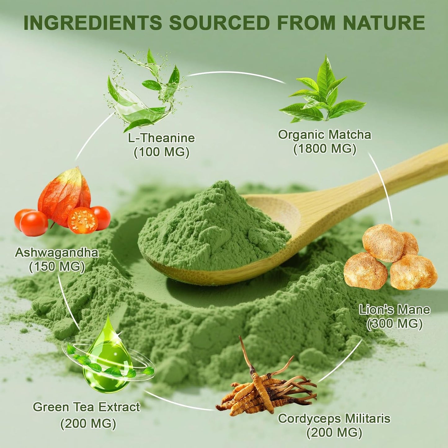 Matcha Powder Single Serving Sticks - Healliance Ceremonial Grade Matcha Powder with Lion's Mane and Ashwagandha for Calm Focus and Antioxidant Support (30 Packets)