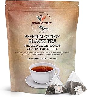Premium Ceylon Black Tea | 60g (2.12 oz) – 30 Pyramid Tea Bags | Whole Leaf Ceylon Tea from Sri Lanka (Ceylon) | Bold & Bright Flavor with Delicate Hints of Fruit & Spice | Fragrant Tales