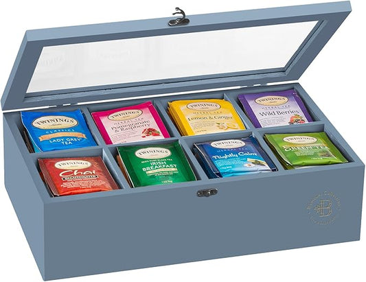 Tea Bag Organizer - Grey Bamboo Tea Box Organizer Storage Box, Tea Bag Holder with Acrylic Window, Magnetic Lid Keeps Tea Bags Fresh