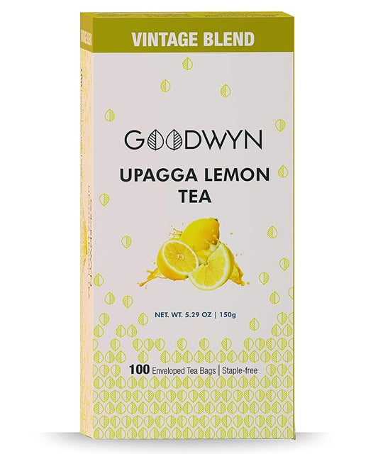 Goodwyn Lemon Black Tea – 100 Individually Wrapped Plastic-Free Tea Bags, Lemongrass Black Tea with Natural Lemon Flavor, Medium Caffeine, Sugar-Free Gluten-Free Travel-Friendly Indian-Origin Tea, Refreshing Hot or Iced Beverage, Citrus Tea Sampler