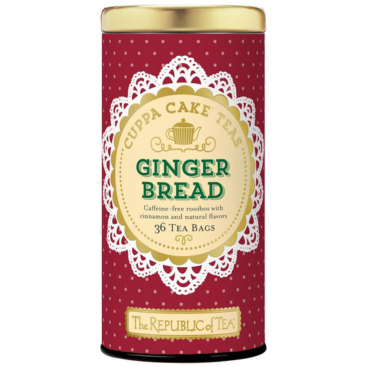 The Republic of Tea Cuppa Cake Gingerbread Herbal Tea, Caffeine Free, 36 Ct | Suitable for day or evening . Mellow and rounded with notes of warming ginger and baking spice. Gluten Free and Carb Free.