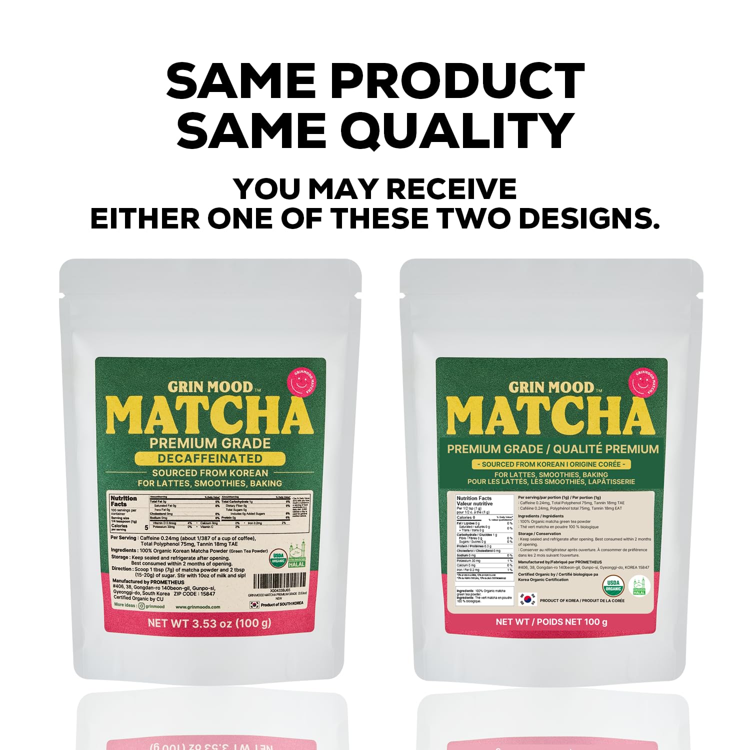 GRIN MOOD Matcha Powder - Organic Green Tea Powder - Decaffeinated Green Tea, Authentic Korean Matcha, Halal (3.53oz, Premium Grade)