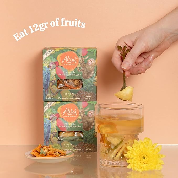 Alibú Dried Fruit Tea Infusions - Tropical - Naranjilla, Mango, Pineapple – Certified Vegan, 100% Natural, Hot or Iced, Caffeine Free