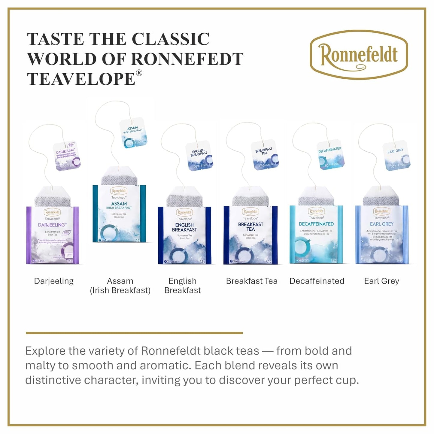 Ronnefeldt Teavelope Assam - Irish Breakfast Black Tea India Summer Bags Tea Individually Wrapped, 25 Count - Strong, Smooth, Caffeinated - Hot or Iced