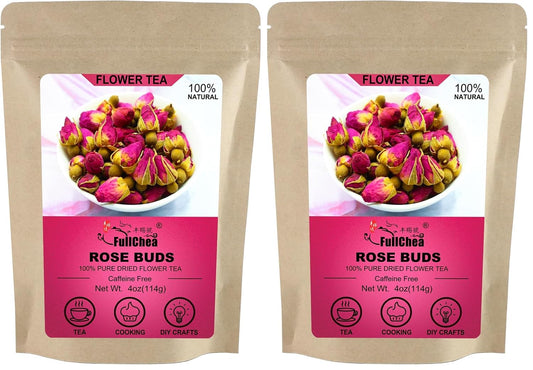 FullChea - 100% Pure Natural Dried Rose Buds - 4oz/114g - Premium Food-grade Fragrant Rosebuds Dried Flowers - Perfect Choice For Rose Tea, Baking, Crafting, Soap Making (Pack of 2)