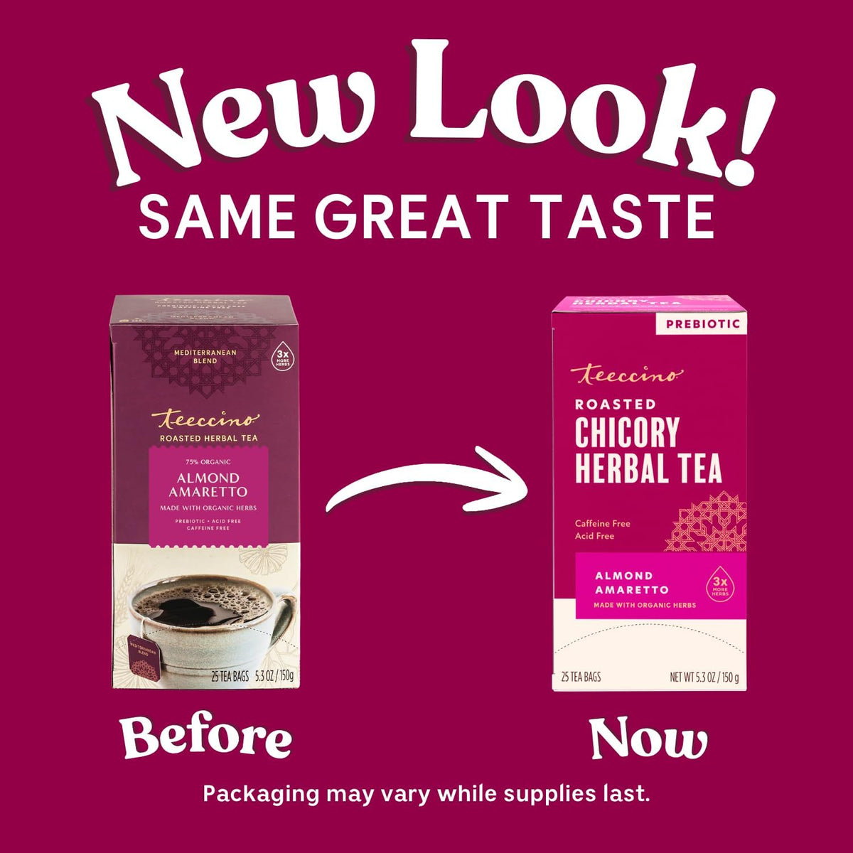 Teeccino Herbal Tea - Almond Amaretto - Rich & Roasted Herbal Tea That's Caffeine Free & Prebiotic for Natural Energy