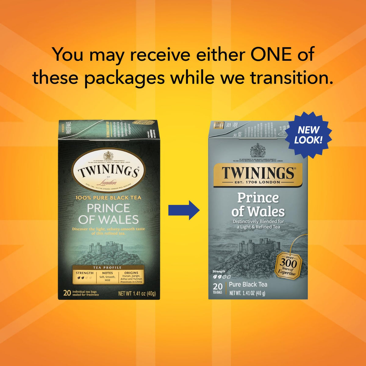 Twinings Prince of Wales Tea – A Light & Velvety Smooth Caffeinated Black Tea, Individually Wrapped Tea Bags, 20 Count (Pack