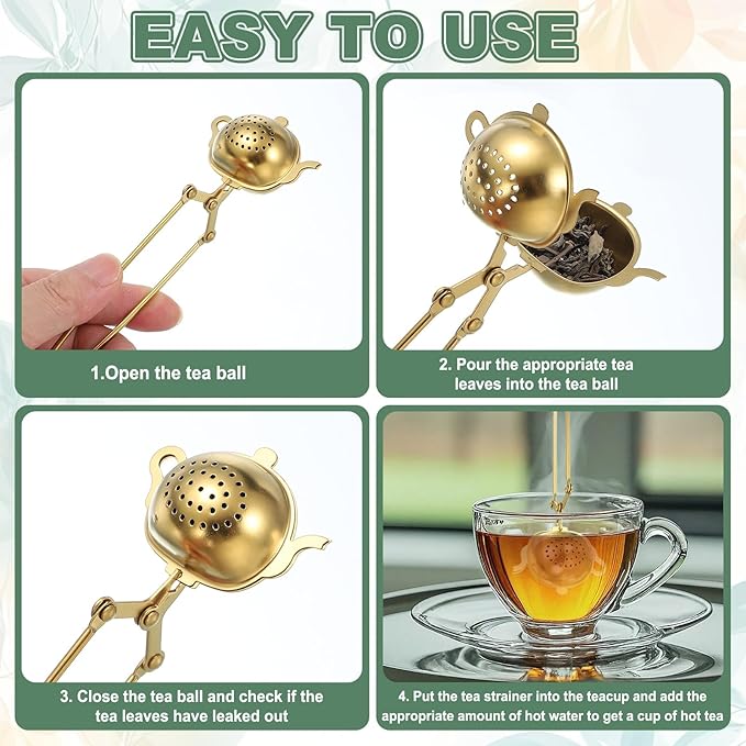 uxcell 2 Pcs Tea Infuser, Stainless Steel Loose Leaf Tea Infuser Filter for Cup and Teapot, Long Handle Tea Steeper Strainers for Tearoom Office Home, Pineapple shaped, Gold