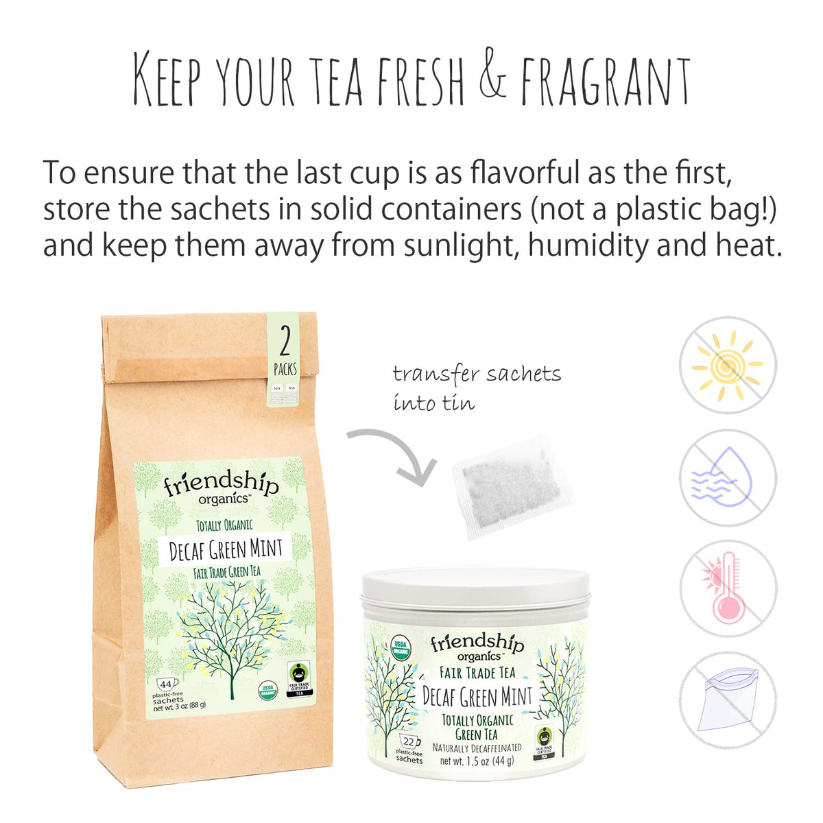 Friendship Organics Decaf Green Mint Tea Bags, Organic and Fair Trade (22 Count (Pack of 1))