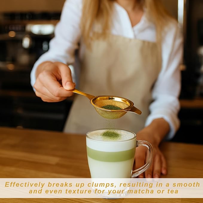 2.2" Gold Matcha Sifter,30 Fine Mesh T304 Stainless Steel Matcha,Small Sifter,Strainer With Handle And Base,Mini Strainer,Metal Tea Strainer For Loose Tea Coffee Cocktail