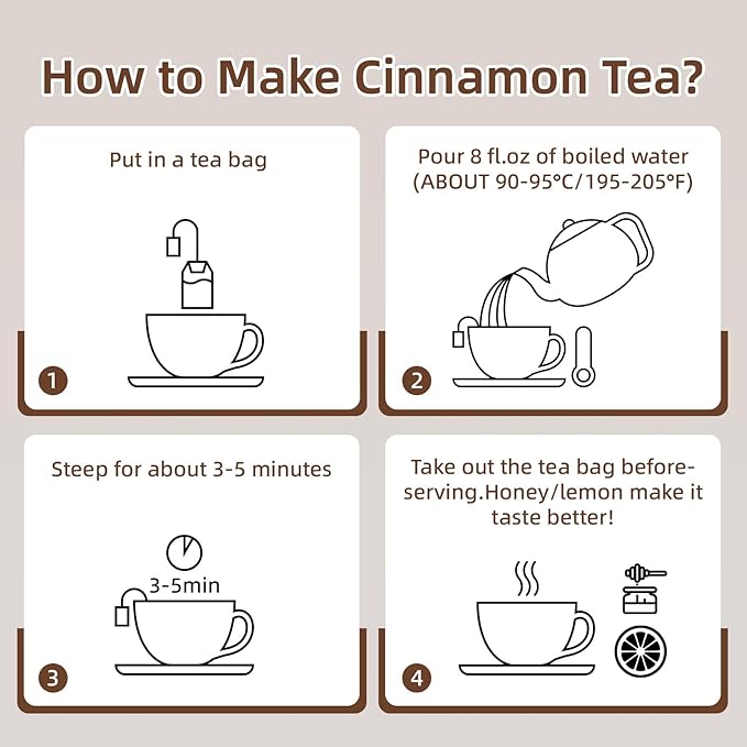 Premium Cinnamon Tea Bags - Made of 100% Natural Cinnamon Sticks, Herbal Tea. No Sugar, No Caffeine, No Gluten, Vegan (110 Bags)