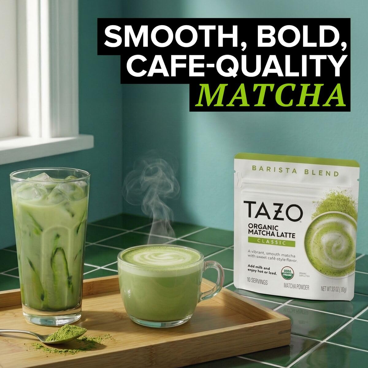 TAZO Organic Matcha Latte Powder, Sweetened,10 Servings, 3.5 oz
