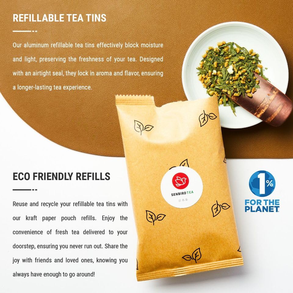 Senbird Loose Brown Rice Green Tea with Matcha - Genmaicha Suzu (3.5oz) | Kyoto sencha blended with roasted rice and mat