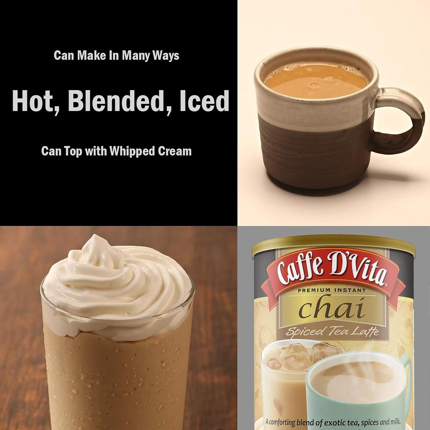 Caffe D'Vita Spiced Chai Latte Mix - Chai Tea Latte Powder Mix - 1 Lb Can | Gluten Free, Spiced Tea Powder, No Cholester