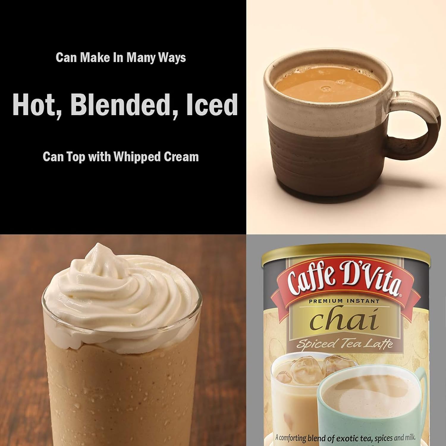 Caffe D'Vita Spiced Chai Latte Mix - Chai Tea Latte Powder Mix - 1 Lb Can | Gluten Free, Spiced Tea Powder, No Cholester