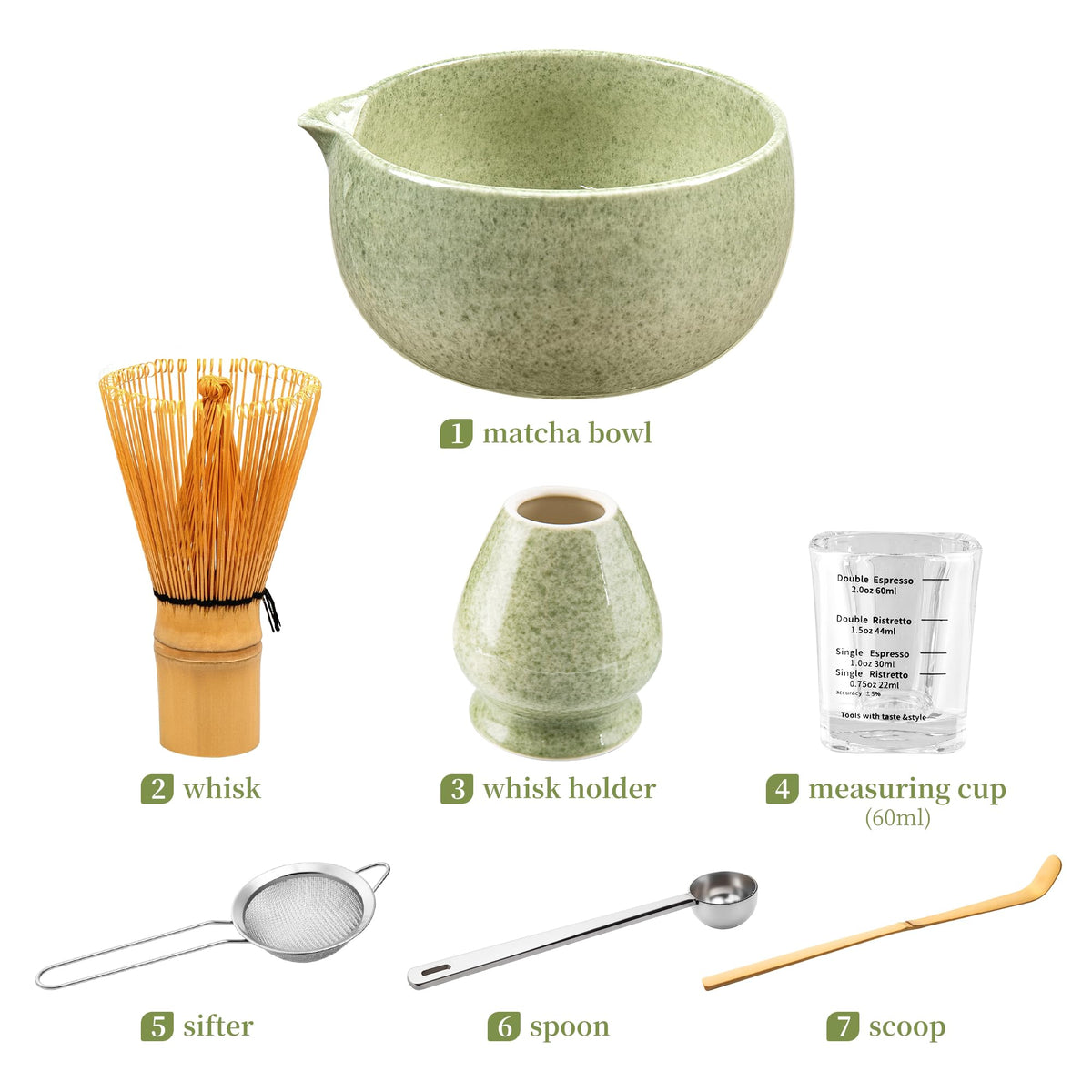 YIBO Matcha Whisk Set With Bowl, Ceramic Matcha Making Kit Includes Bamboo Whisk (Chasen), Holder Stand, Powder Starter