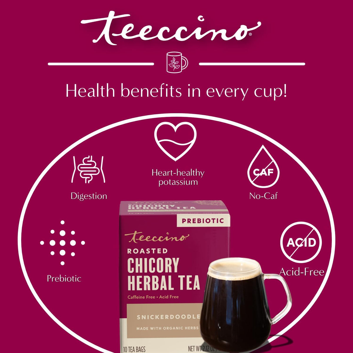 Teeccino Snickerdoodle Herbal Tea - Dessert Beverage That’s Prebiotic