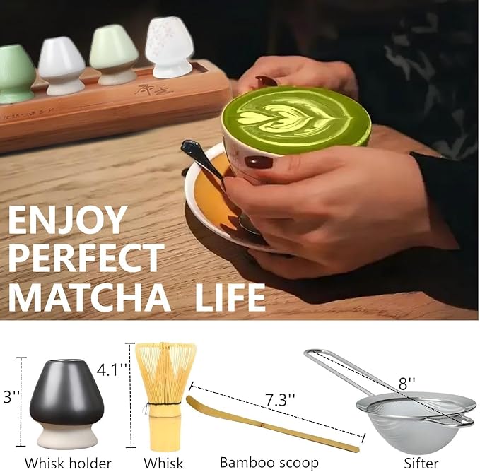 Matcha Whisk Holder Matcha Chasen Whisk Stand Ceramic Holder fit for Traditional Japanese Tea Ceremony Starter (Cyan)