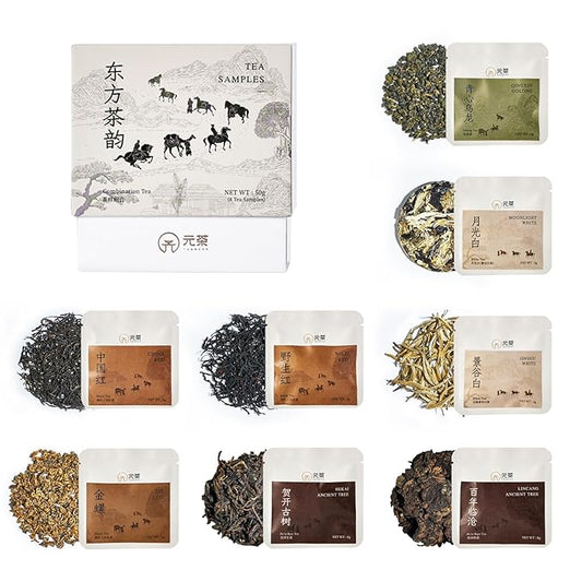 Chinese Loose Leaf Tea Sampler - 8 varieties of handpicked Black, White, Oolong & Pu-erh, Authentic Sustainable Collection, Perfect for Tea Lovers & Tasting Experience