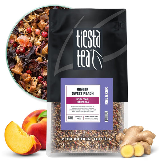 Tiesta Tea - Ginger Sweet Peach, Spicy Peach Herbal Tea, Tranquility Blend | Loose Leaf, Non-Caffeinated Hibiscus &amp; Cane Sugar, Brews Up to 200 Cups, 16oz Bulk Pouch