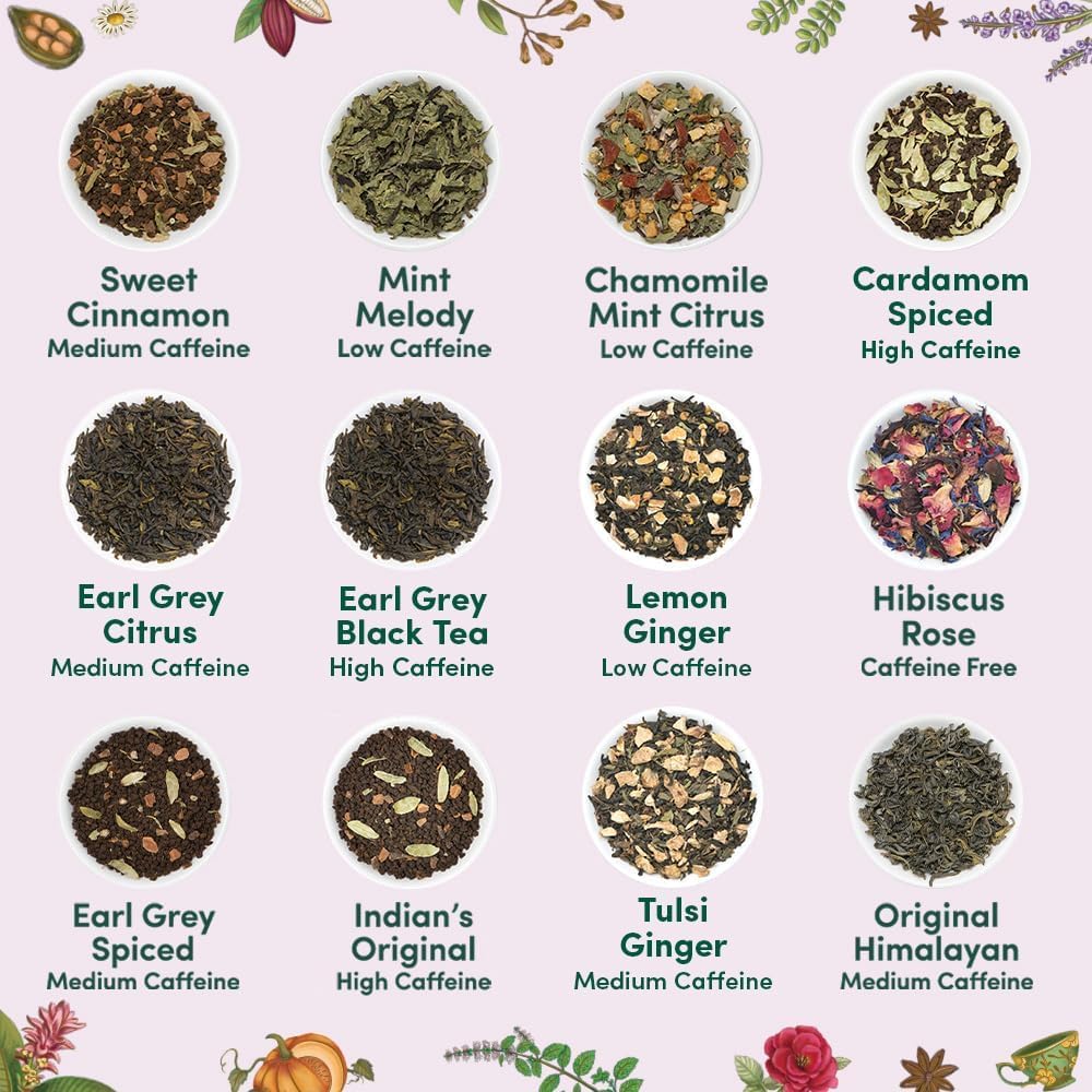 VAHDAM, Assorted Tea in Presentation Box (24 Variants, 24 Pyramid Tea Bags) Long Leaf Pyramid Variety Pack | Premium Tea Gifts | Gifts for Women & Men