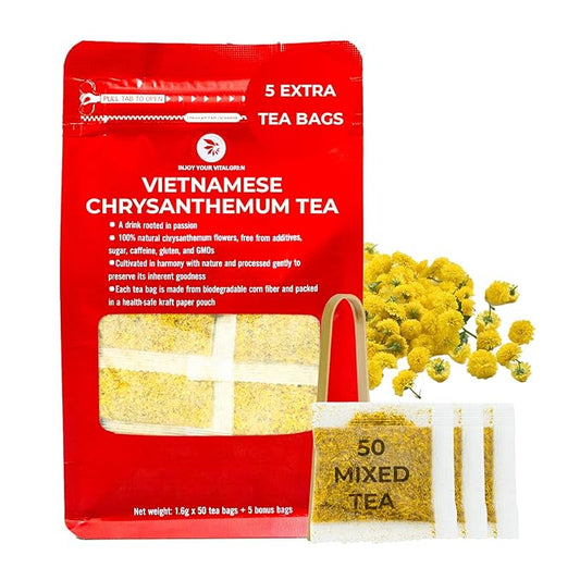 Injoy Your VITALGRI:N Vietnamese Chrysanthemum Tea - 55 Count (+5 Tea Bags) Bamboo Tong Included - 4.23 oz