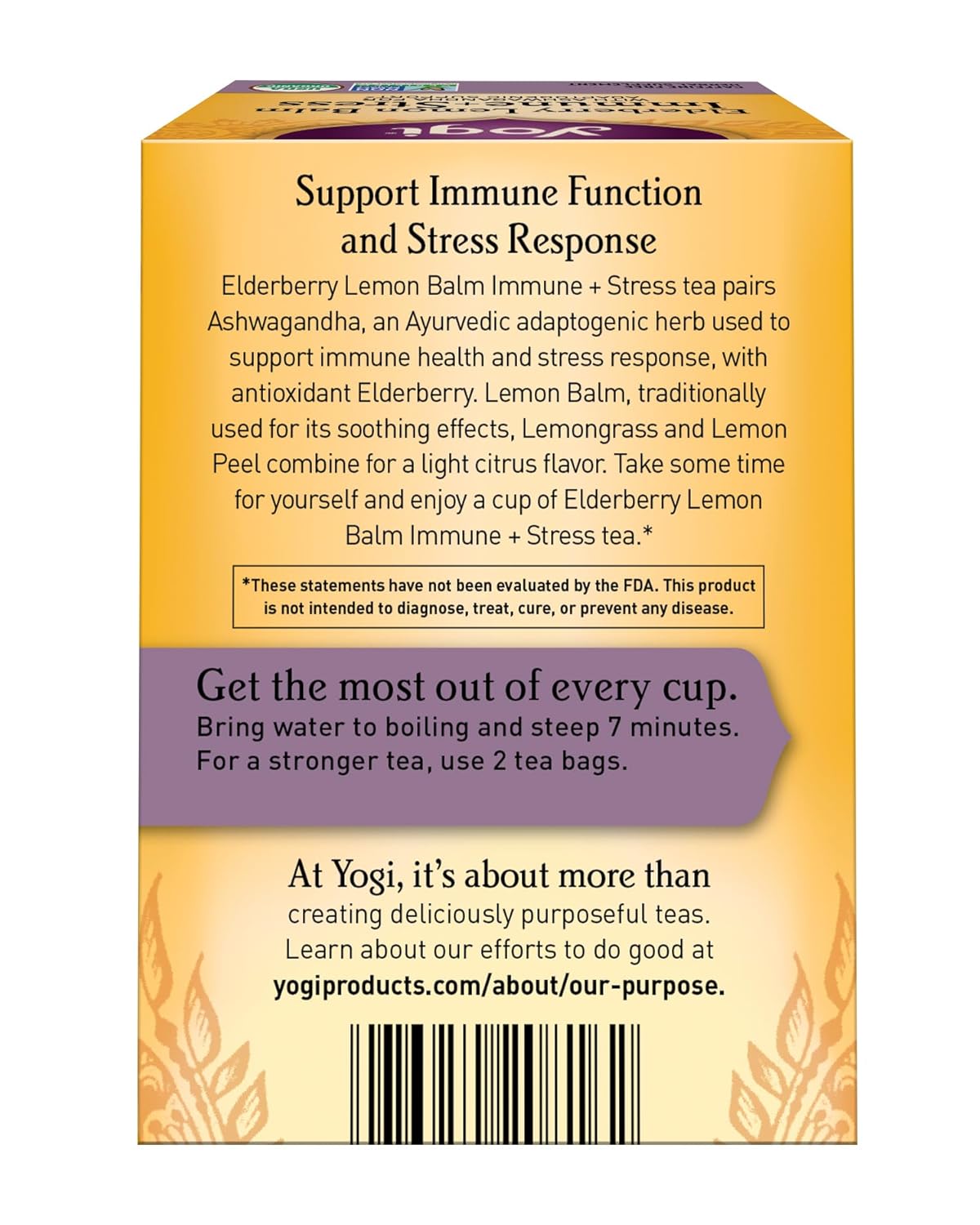 Yogi Tea, Tea Immune Stress Elderberry Lemon Balm Organic, 16 Count