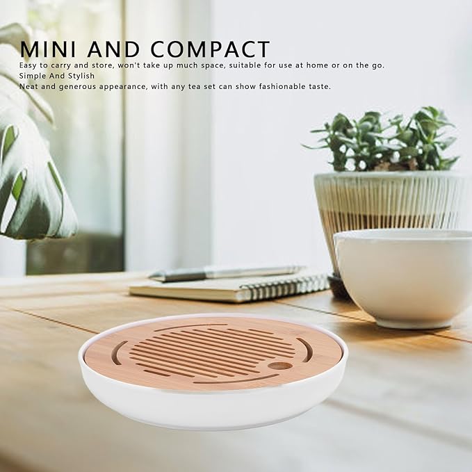 10in Round Shape Modern Stylish Chinese Kung Fu Tea Serving Tray Gongfu Tea Table with Water Storage Box for Home Office Bar