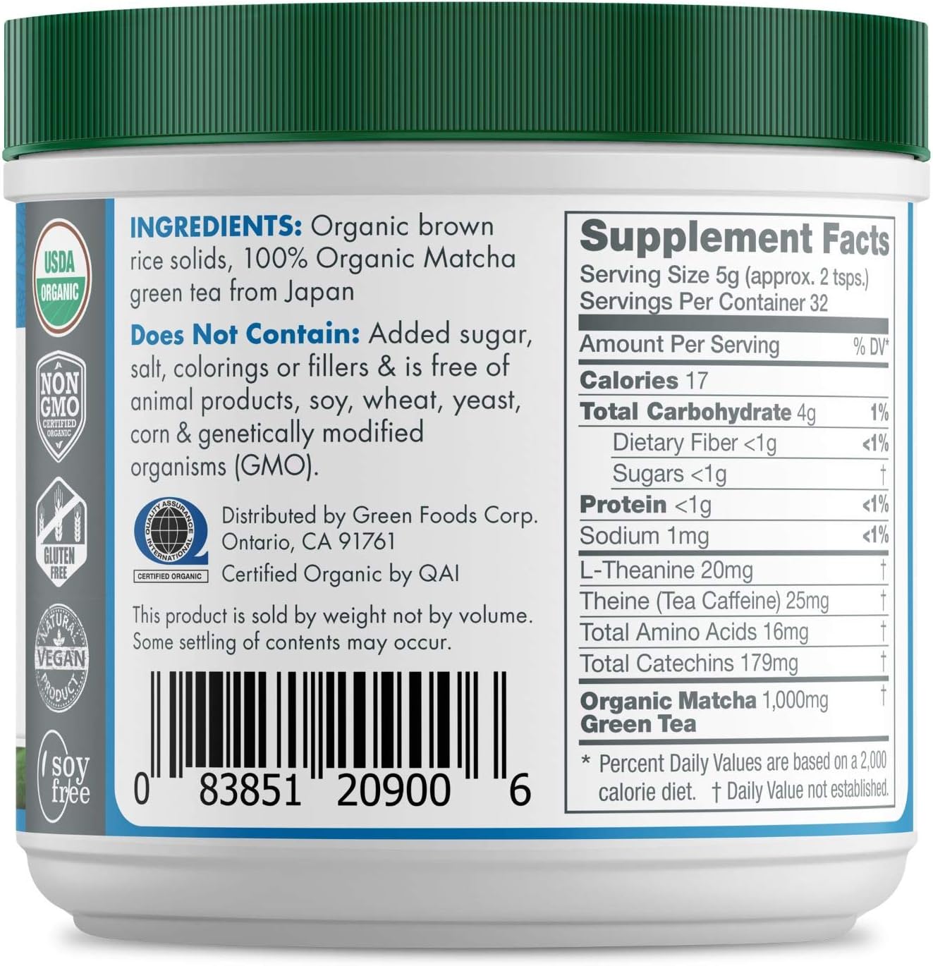 Green Foods Organic Ceremonial Grade Matcha Green Tea from Japan 5.5oz