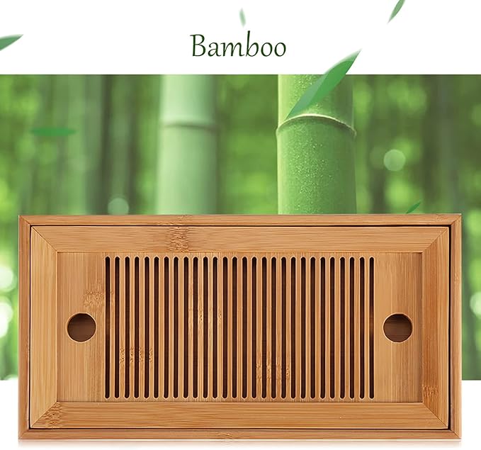 Joyzan Chinese Tea Tray, Mini Bamboo Japanese Gongfu Serving Plate Kung Fu Water Storage Drainage Table Small Wooden Natural Wood Set Box Reservoir Drawer Type Box Household Home Office Teahouse