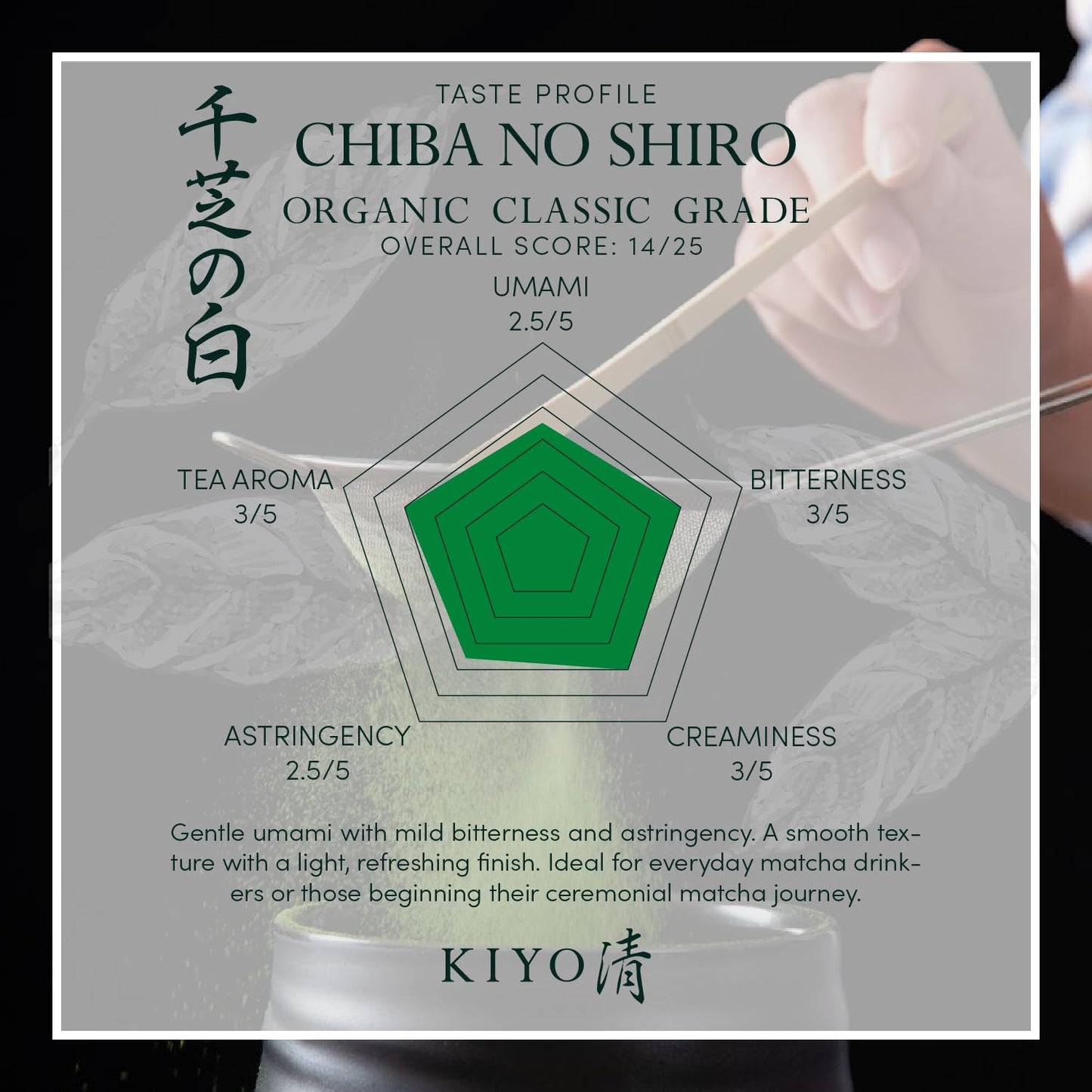 Kiyo Matcha Organic Classic Grade Chiba No Shiro Matcha - Pure Japanese First Harvest Organic Ceremonial Grade Matcha Green Tea Powder from Kagoshima, Japan (40g/1.41oz)