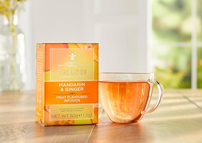 Taylors of Harrogate Mandarin & Ginger, Herbal Tea, Individually Wrapped Bags, 20 Count (Pack of 6), Zingy, Fragrant and Spiced, Caffeine-Free