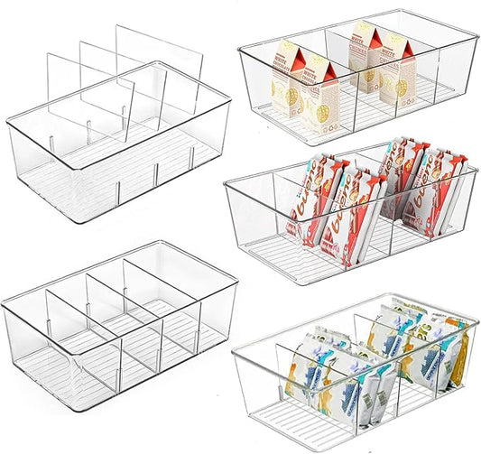 5 Pack Pantry Organizers and Storage,4 compartment Snack Containers for Kitchen,Fridge,Refrigerator Organization and Storage