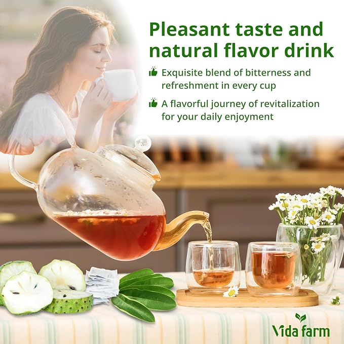 Vida Farm 355+ Dried Soursop Tea Leaves, Natural Whole Dried Soursop Leaves Graviola, Hojas de Guanabana Para Te Guanabana Leaf Herbal Tea