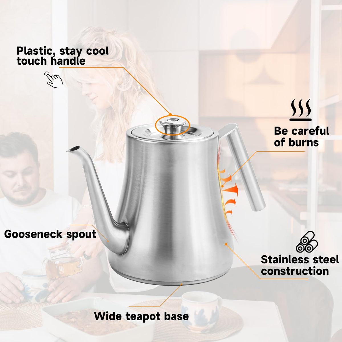 GURUDAR 68OZ/2000ML Stainless Steel Teapot with Removable Infuser, Stovetop & Dishwasher Safe Tea Maker Water Kettle for