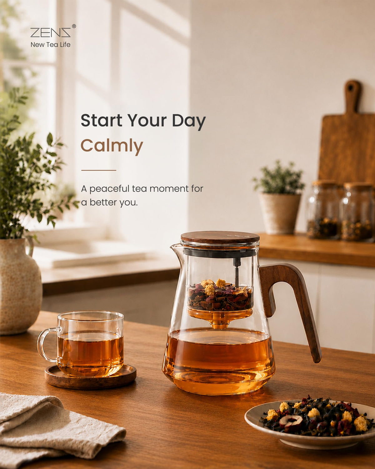 ZENS Magnetic Glass Infuser Teapot for Loose Leaf Tea, 27oz Magic Tea Pot